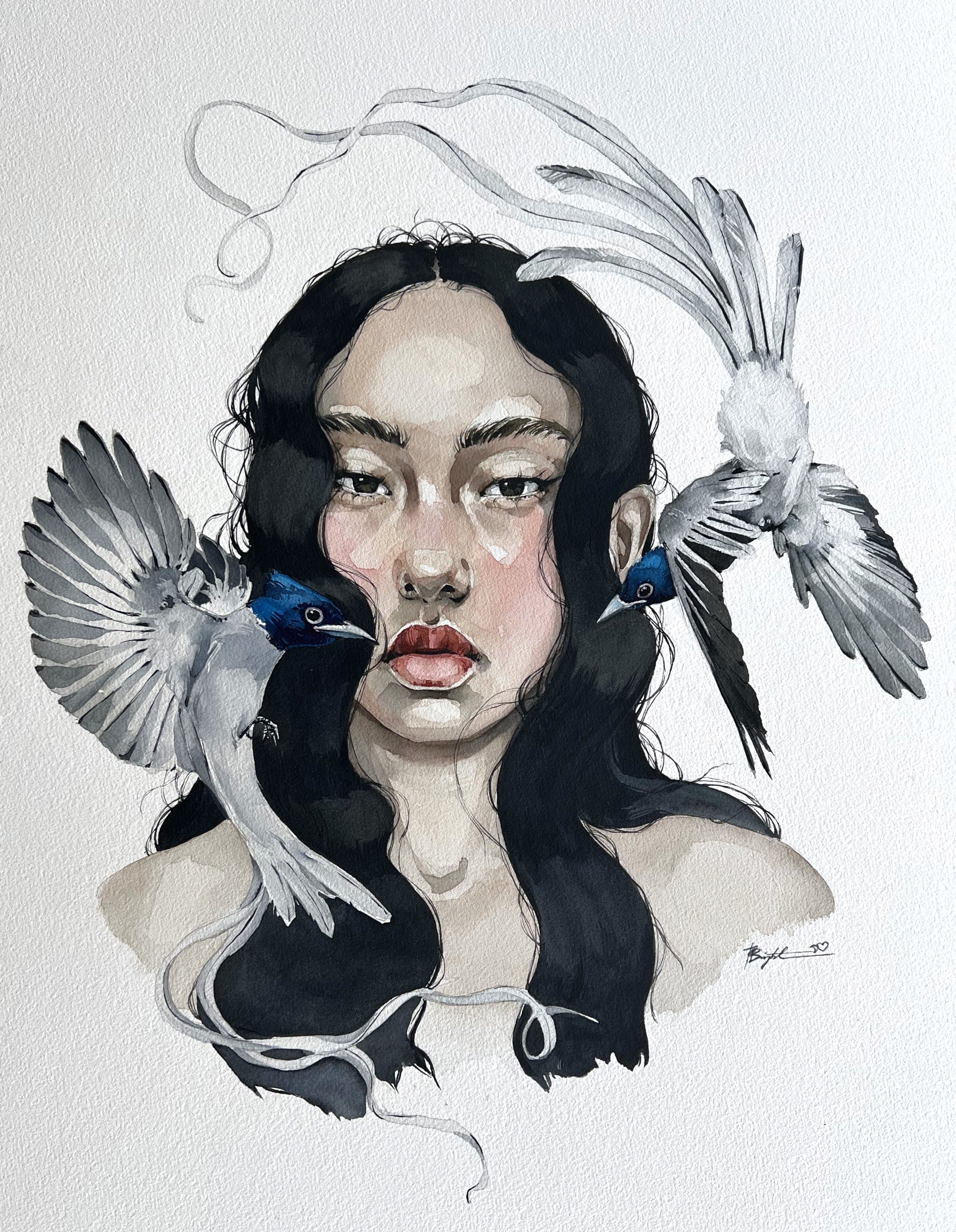 Girl with paradise flycatcher