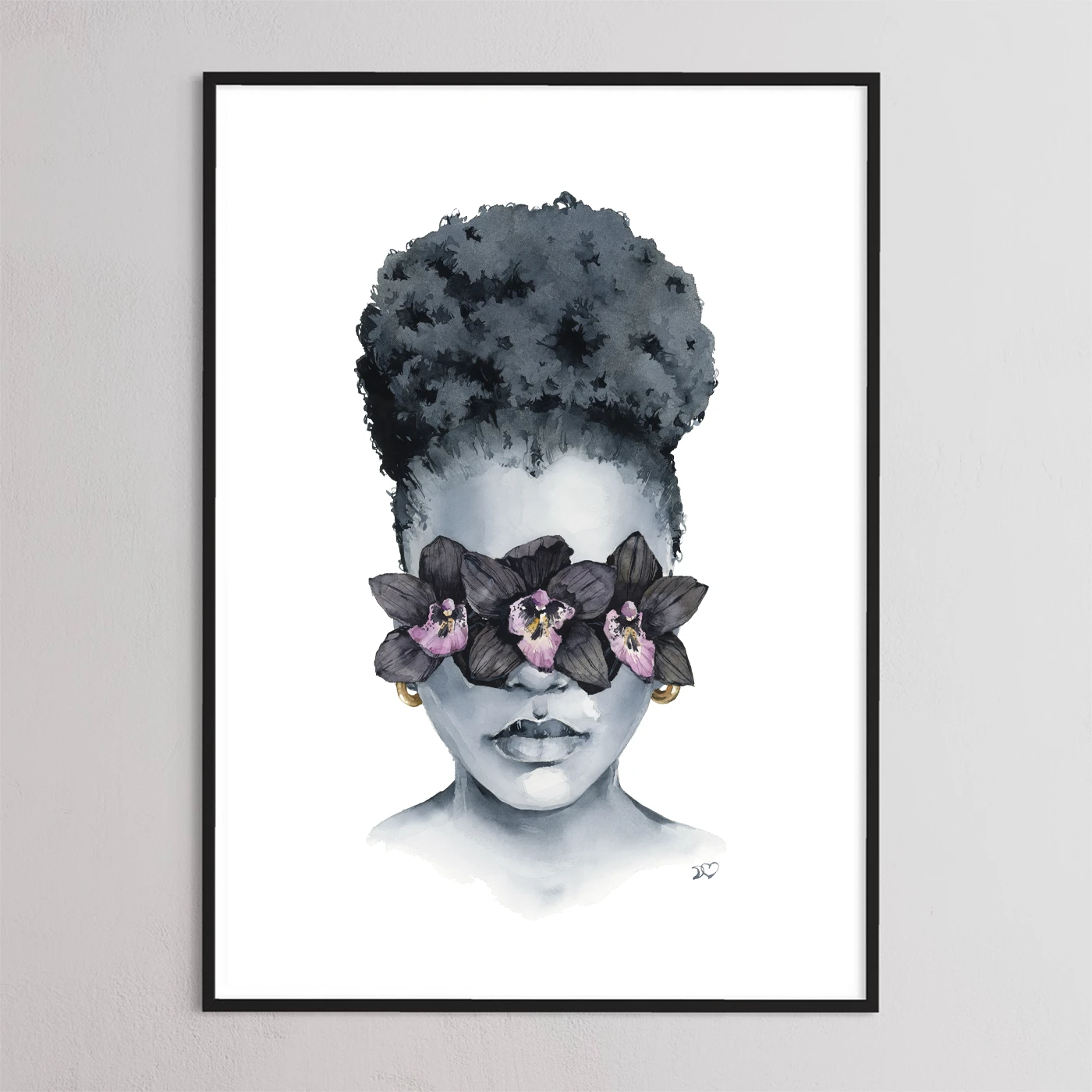 Black Orchid blindfolded print by Polina Bright