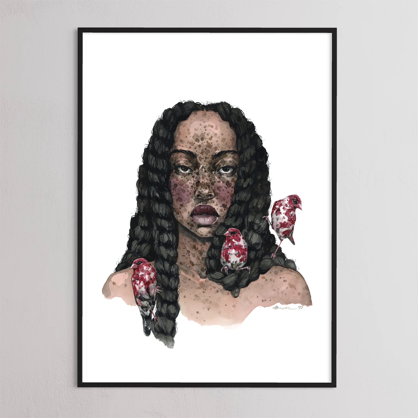 Dreamy Girl with strawberry finches by Polina Bright