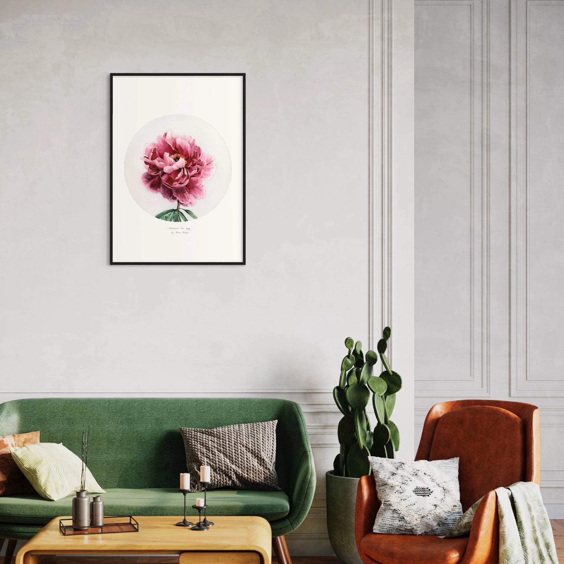 Hanakisoi tree peony print in interior by Polina Bright