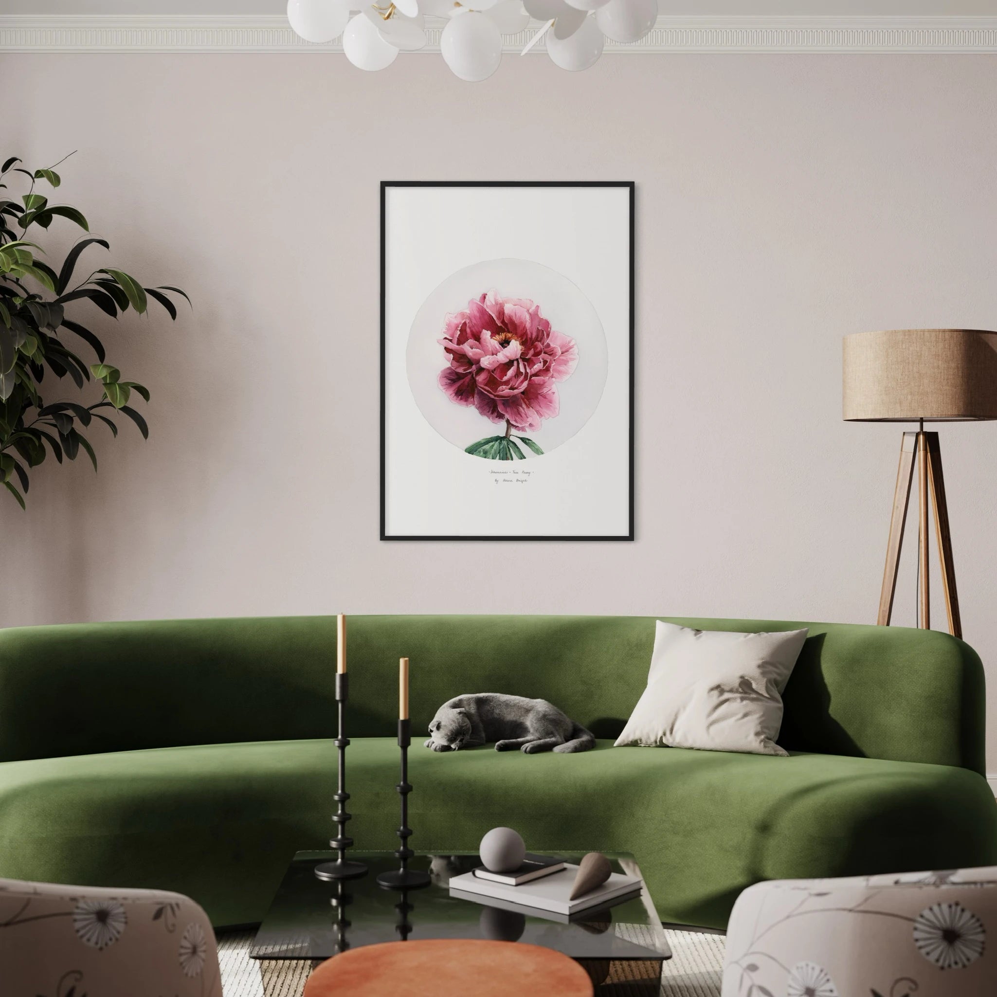 Hanakisoi tree peony print in interior by Polina Bright