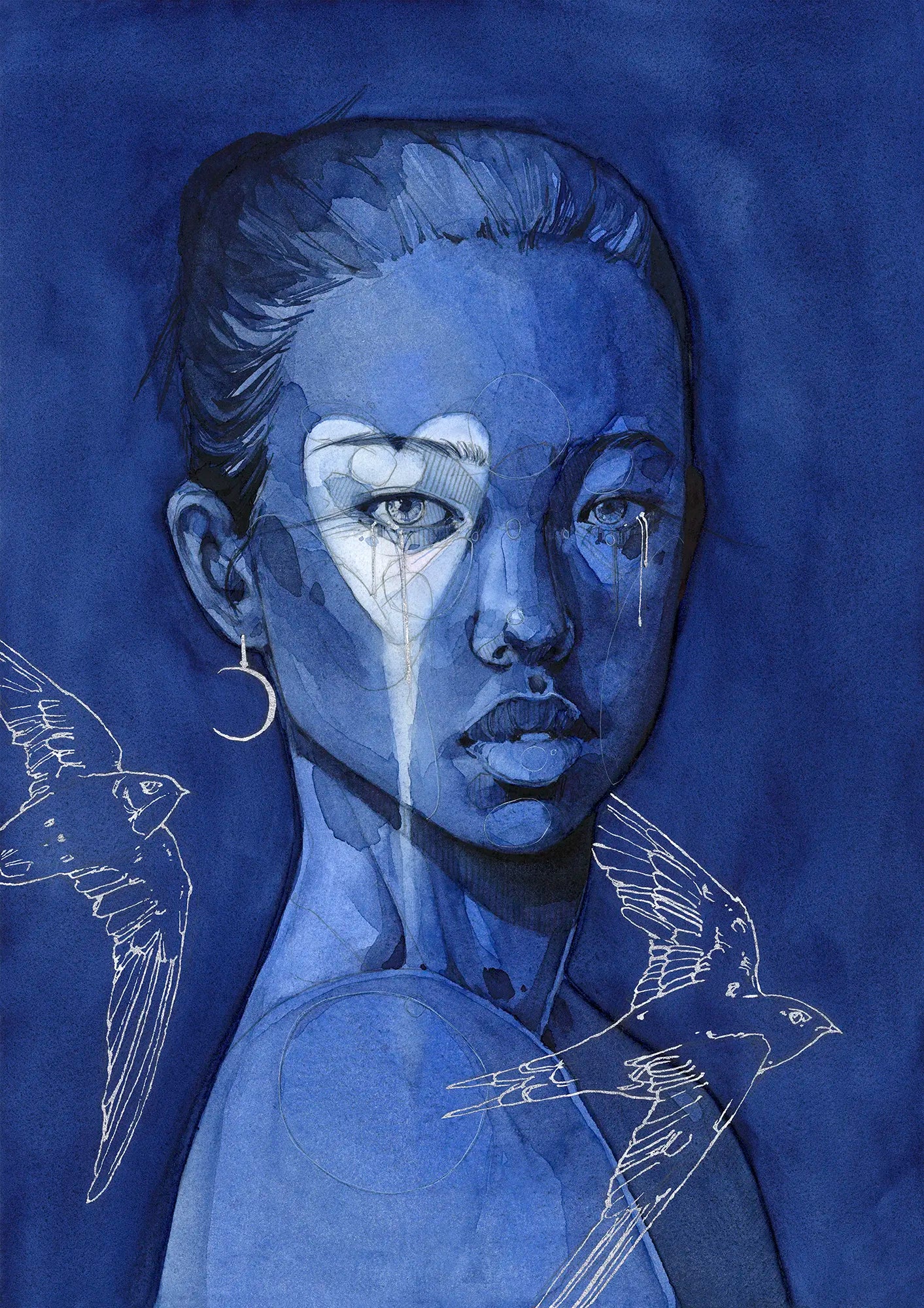 Sapphire, original watercolor by Polina Bright