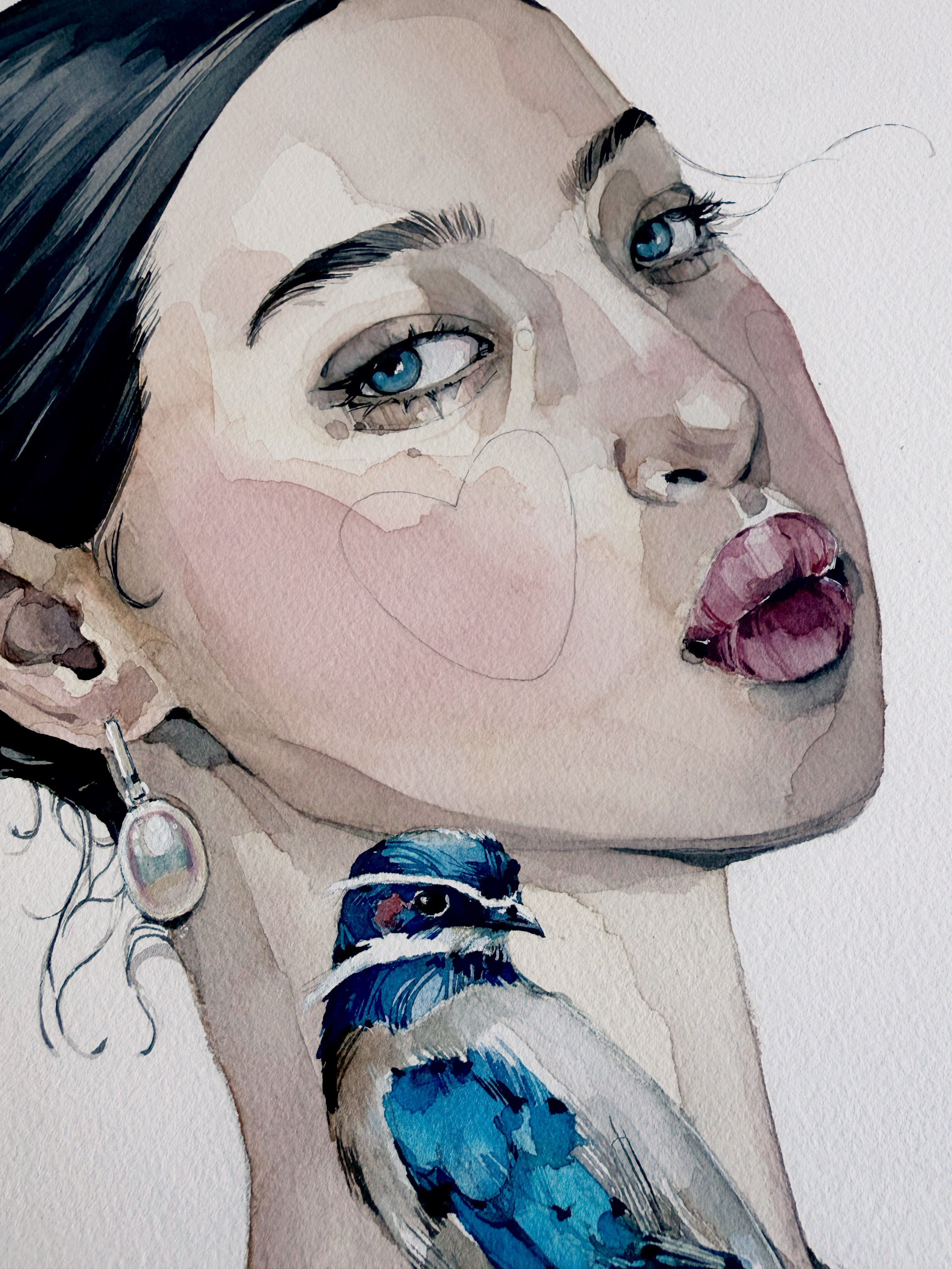 Girl with whiskered treeswift - original