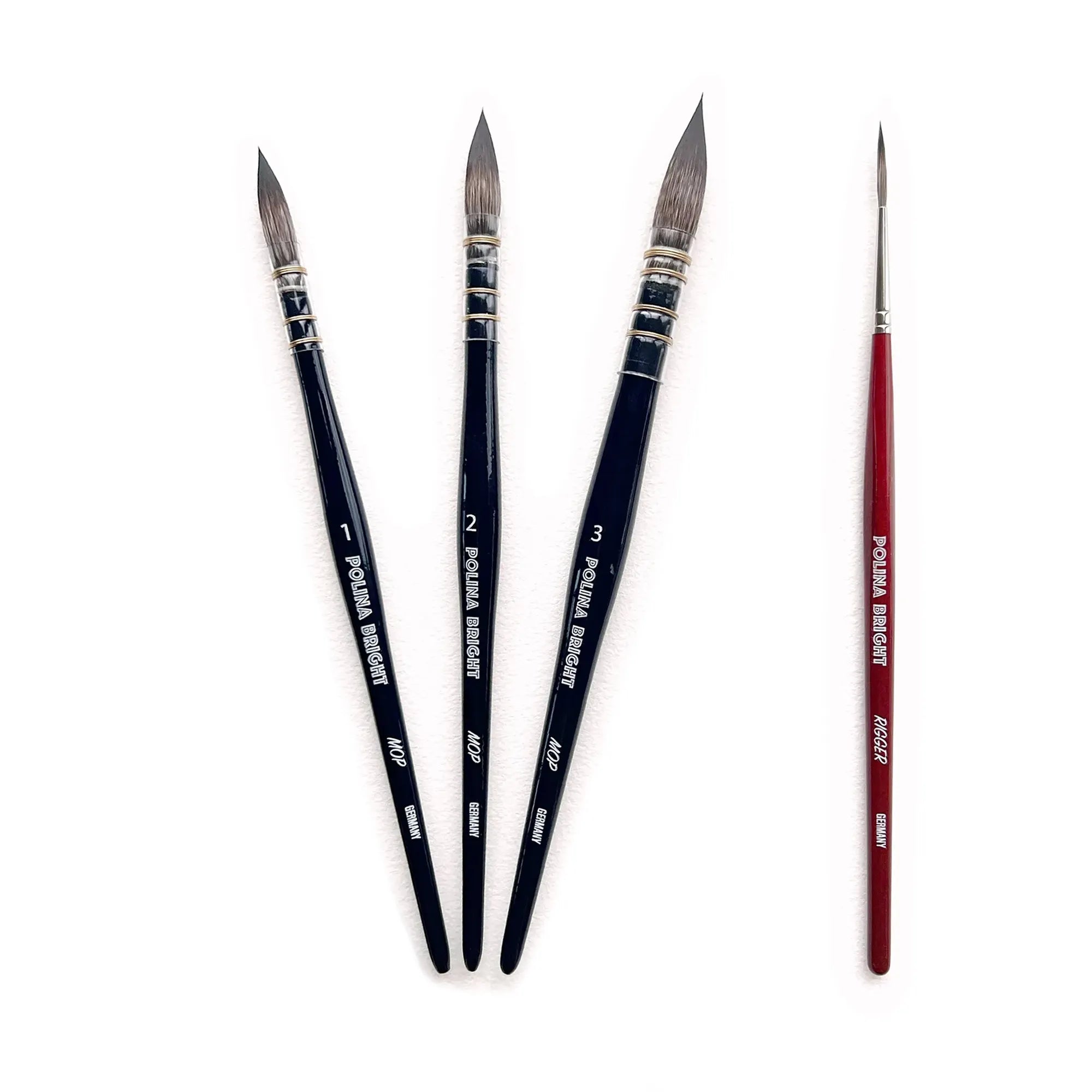 Professional watercolor Mop brush - Set of 3 plus Rigger - Cruelty free & Vegan - Polina Bright