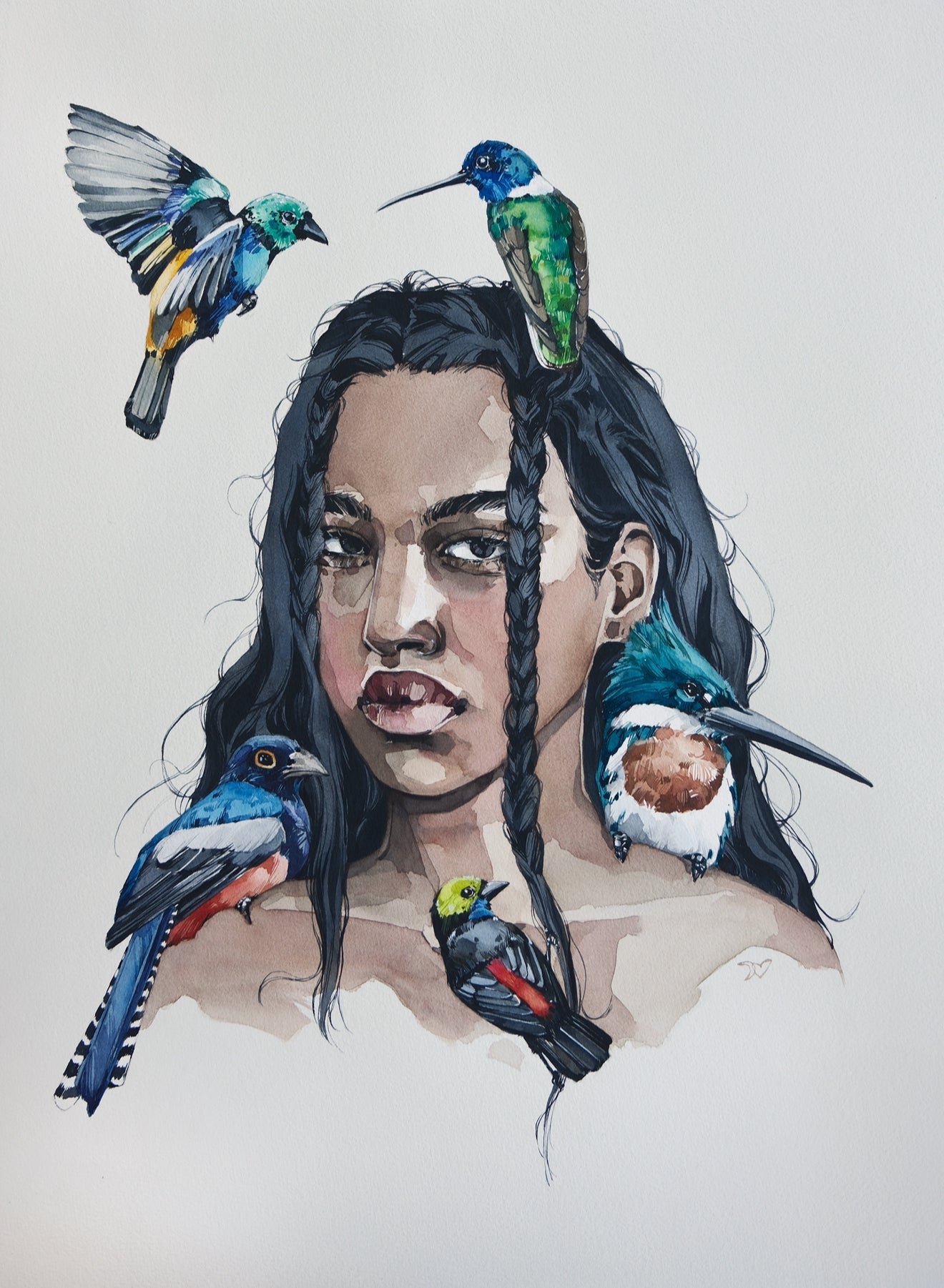 Girl with Amazonian birds by Polina Bright
