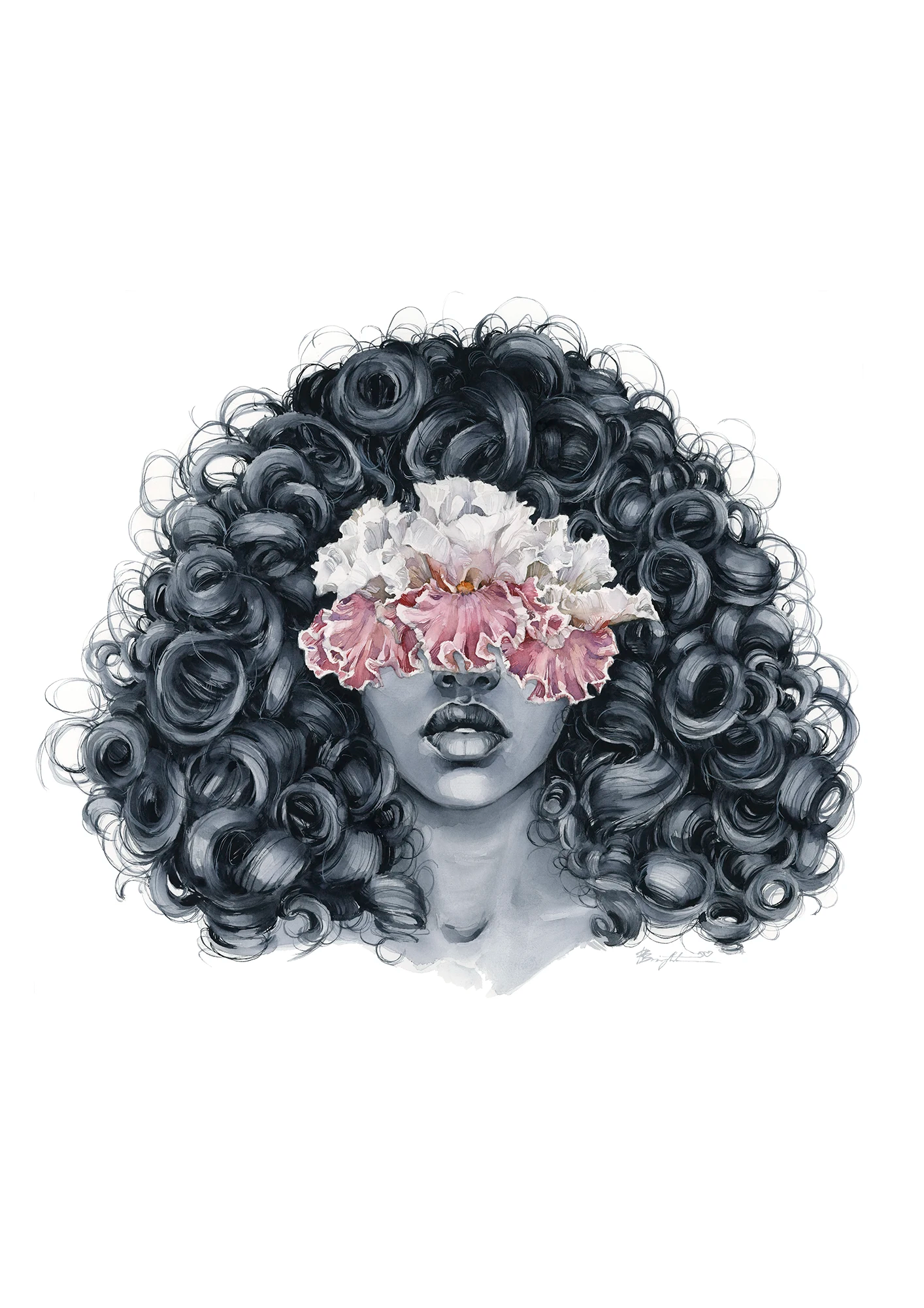 Pink Iris blindfolded - print by Polina Bright